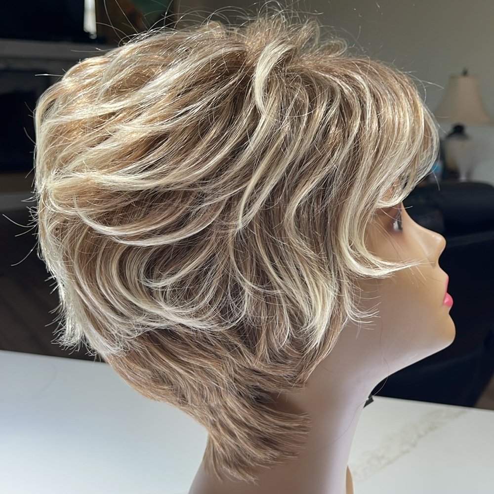 Brown and Cream Layered Wig with Textured Waves